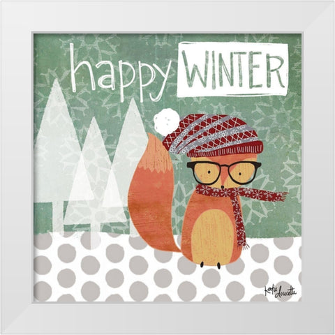 Happy Winter Fox White Modern Wood Framed Art Print by Doucette, Katie