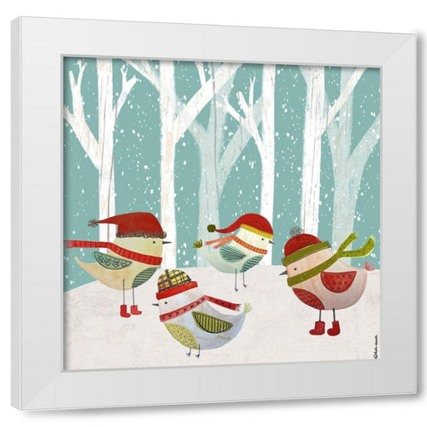 Christmas Birds White Modern Wood Framed Art Print by Doucette, Katie