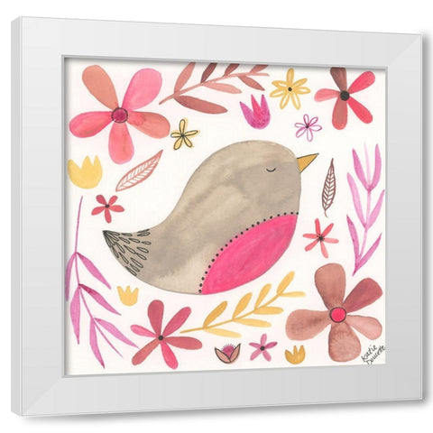 Pink bird White Modern Wood Framed Art Print by Doucette, Katie