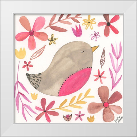 Pink bird White Modern Wood Framed Art Print by Doucette, Katie