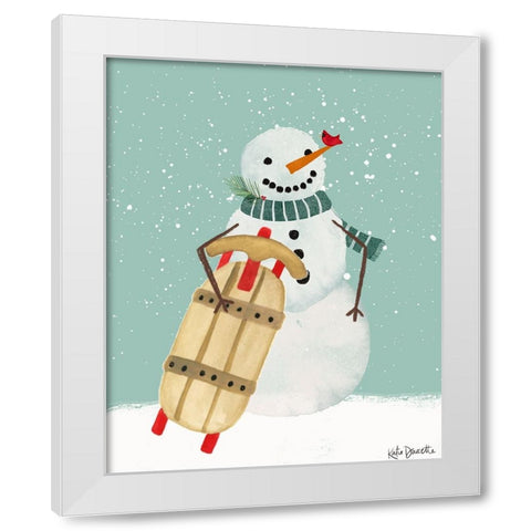 Snowman and Sled White Modern Wood Framed Art Print by Doucette, Katie