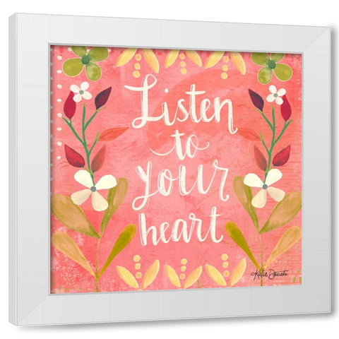 Listen to Your Heart White Modern Wood Framed Art Print by Doucette, Katie