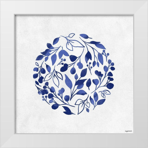 Blue Floral White Modern Wood Framed Art Print by Brown, Kyra