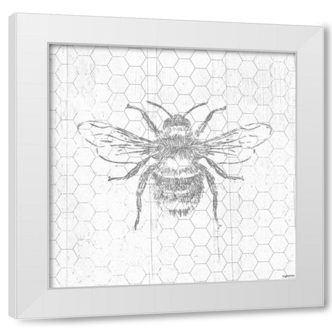 Grey Bee White Modern Wood Framed Art Print by Brown, Kyra