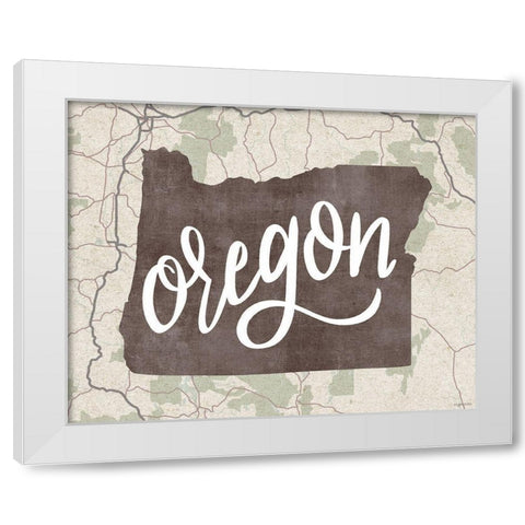 Oregon Map White Modern Wood Framed Art Print by Brown, Kyra