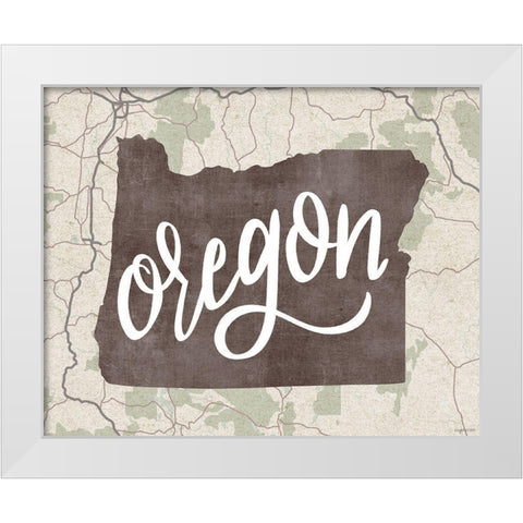 Oregon Map White Modern Wood Framed Art Print by Brown, Kyra