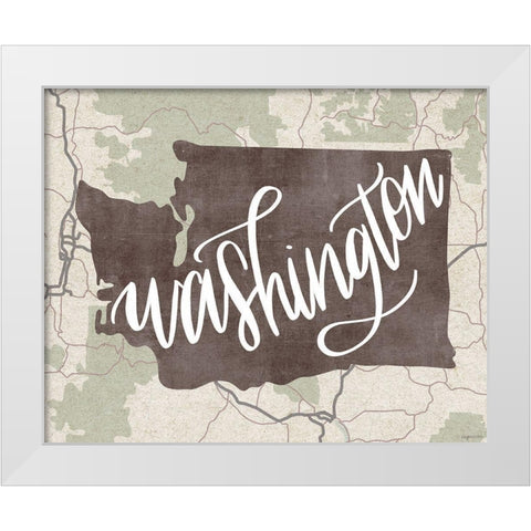 Washington Map White Modern Wood Framed Art Print by Brown, Kyra