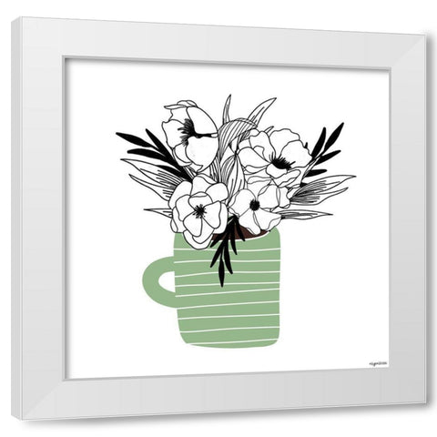 Green Flower Mug White Modern Wood Framed Art Print by Brown, Kyra