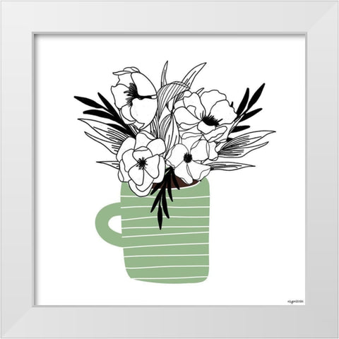 Green Flower Mug White Modern Wood Framed Art Print by Brown, Kyra