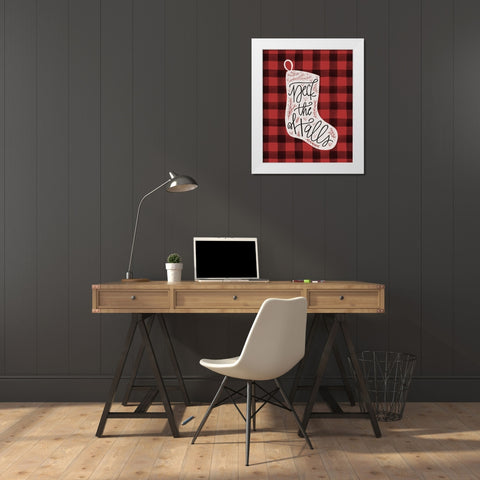 Deck the Halls Stocking White Modern Wood Framed Art Print by Brown, Kyra
