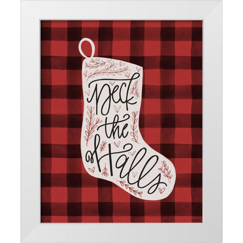 Deck the Halls Stocking White Modern Wood Framed Art Print by Brown, Kyra