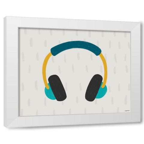 Headphones White Modern Wood Framed Art Print by Brown, Kyra