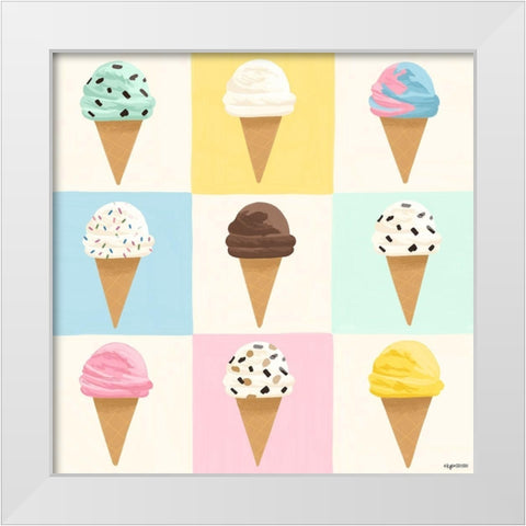 Ice Cream Grid White Modern Wood Framed Art Print by Brown, Kyra