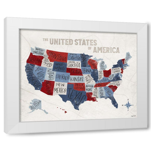 Patchwork USA  White Modern Wood Framed Art Print by Brown, Kyra