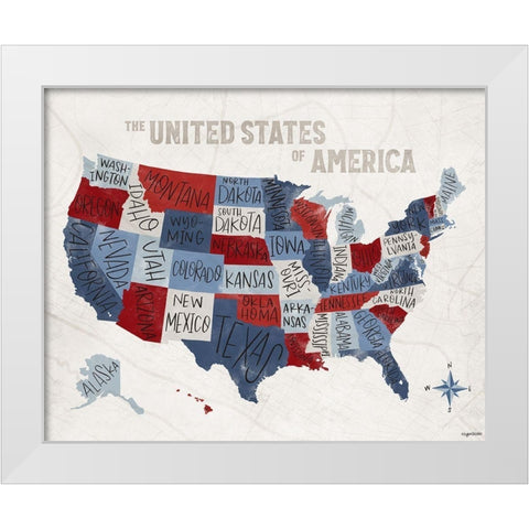 Patchwork USA  White Modern Wood Framed Art Print by Brown, Kyra