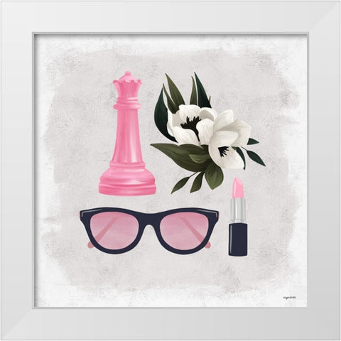 Queen Stuff - Pink White Modern Wood Framed Art Print by Brown, Kyra