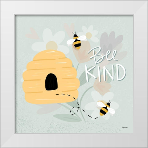 Bee Kind White Modern Wood Framed Art Print by Brown, Kyra