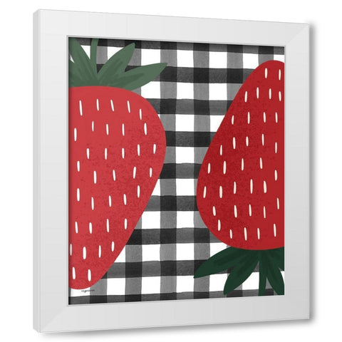 Plaid Strawberry White Modern Wood Framed Art Print by Brown, Kyra