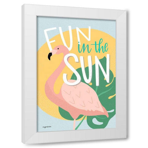 Fun in the Sun Flamingo White Modern Wood Framed Art Print by Brown, Kyra