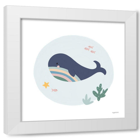 Blue Whale White Modern Wood Framed Art Print by Brown, Kyra