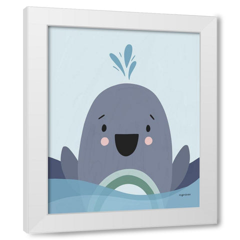 Happy Whale White Modern Wood Framed Art Print by Brown, Kyra
