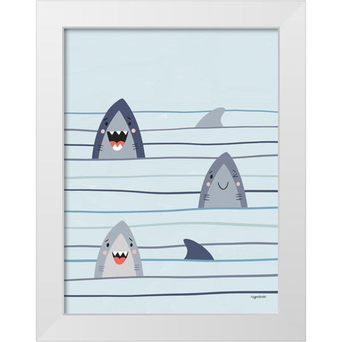 Sharkies White Modern Wood Framed Art Print by Brown, Kyra