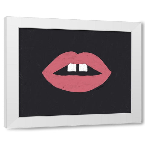 Pink Lips White Modern Wood Framed Art Print by Brown, Kyra