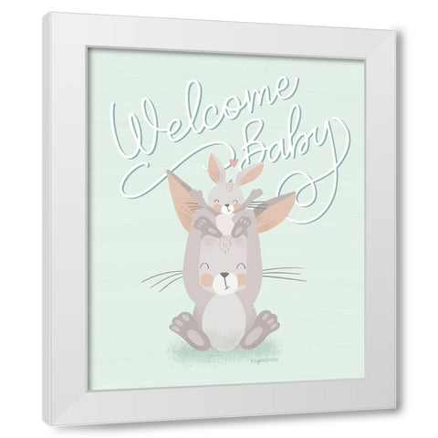 Welcome Baby White Modern Wood Framed Art Print by Brown, Kyra