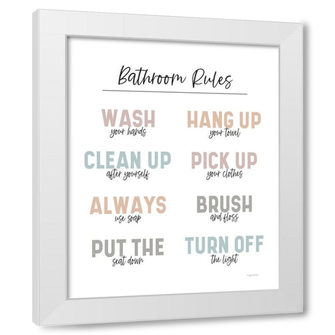 Bathroom Rules White Modern Wood Framed Art Print by Brown, Kyra