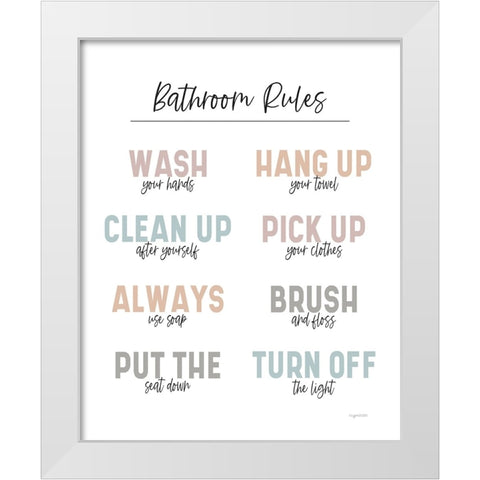 Bathroom Rules White Modern Wood Framed Art Print by Brown, Kyra
