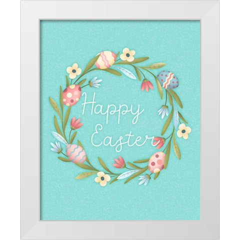 Happy Easter Wreath White Modern Wood Framed Art Print by Blue, Nina