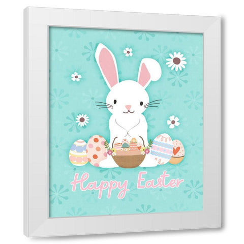 Easter Bunny Blue White Modern Wood Framed Art Print by Blue, Nina