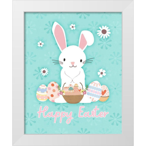 Easter Bunny Blue White Modern Wood Framed Art Print by Blue, Nina