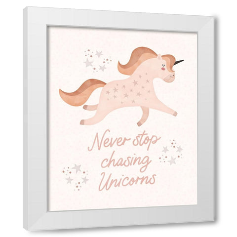 Chasing Unicorns White Modern Wood Framed Art Print by Blue, Nina