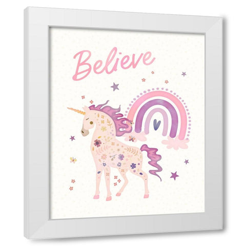 Believe Unicorn White Modern Wood Framed Art Print by Blue, Nina