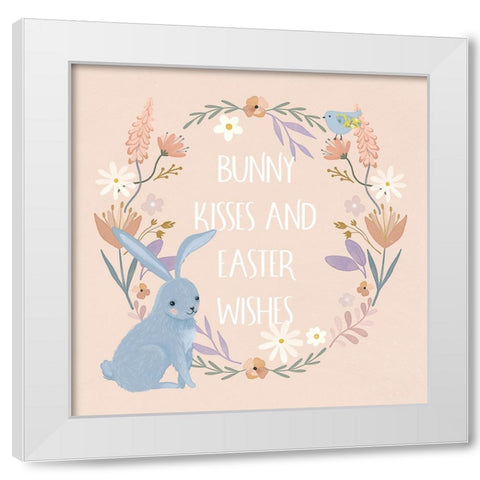 Bunny Kisses White Modern Wood Framed Art Print by Blue, Nina