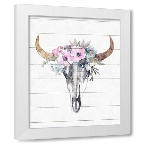 Western Skull White Modern Wood Framed Art Print by Blue, Nina