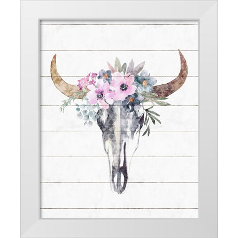 Western Skull White Modern Wood Framed Art Print by Blue, Nina