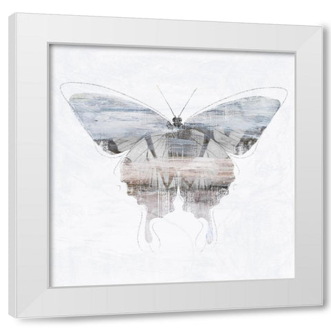 Silver Butterfly White Modern Wood Framed Art Print by Blue, Nina