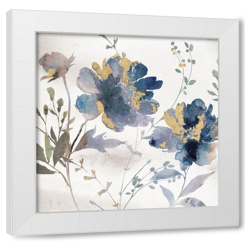 Blue Watercolor Florals White Modern Wood Framed Art Print by Blue, Nina