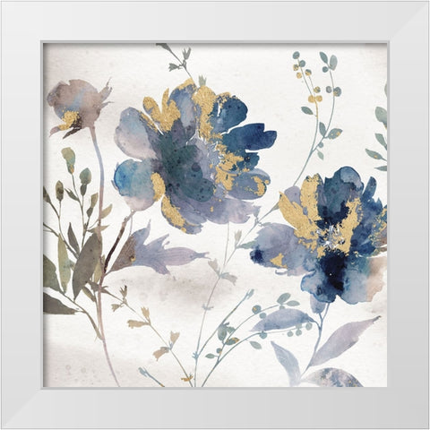 Blue Watercolor Florals White Modern Wood Framed Art Print by Blue, Nina