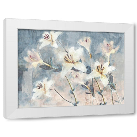 Whisper Blooms White Modern Wood Framed Art Print by Blue, Nina
