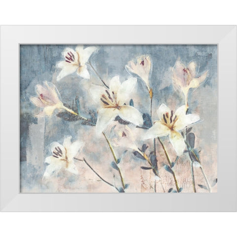 Whisper Blooms White Modern Wood Framed Art Print by Blue, Nina
