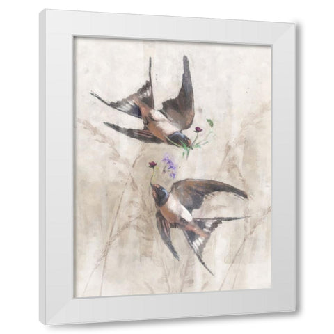 Playful Swallows White Modern Wood Framed Art Print by Blue, Nina