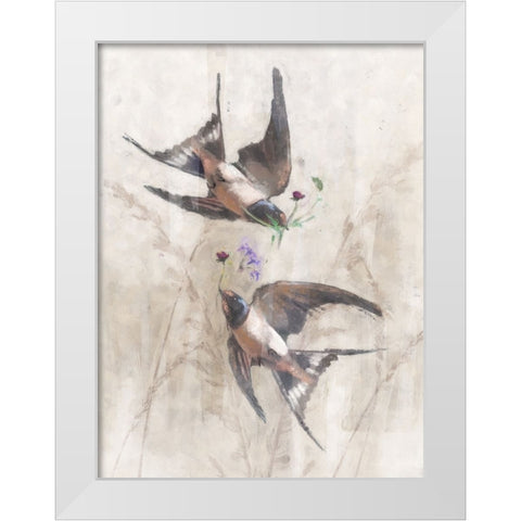 Playful Swallows White Modern Wood Framed Art Print by Blue, Nina