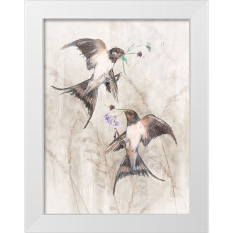 Playful Swallows II White Modern Wood Framed Art Print by Blue, Nina