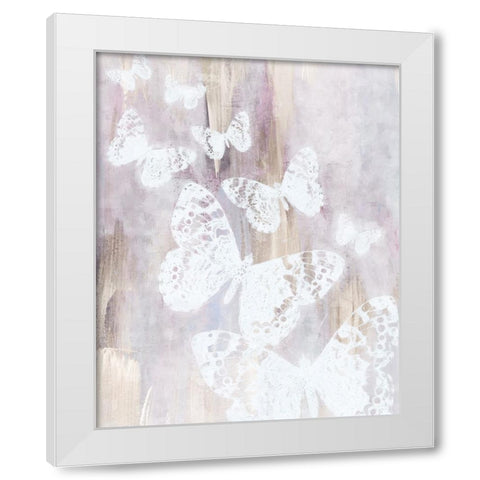 Bright White Butterflies White Modern Wood Framed Art Print by Blue, Nina