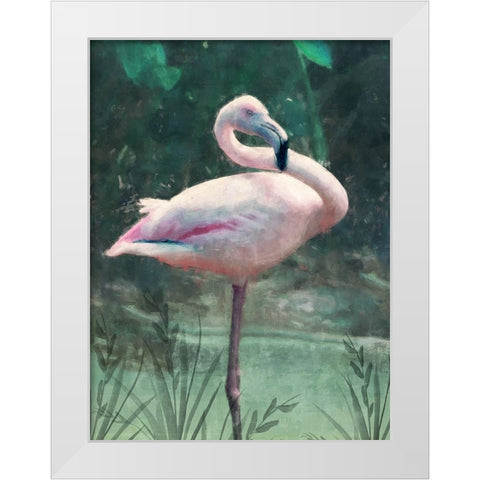 Peach Flamingo White Modern Wood Framed Art Print by Blue, Nina