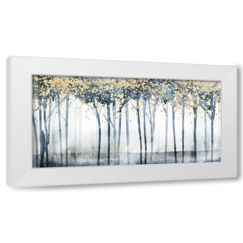 Golden Blue Trees II White Modern Wood Framed Art Print by Blue, Nina
