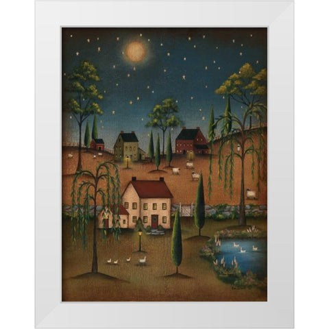 Village Full Moon White Modern Wood Framed Art Print by Lewis, Kim